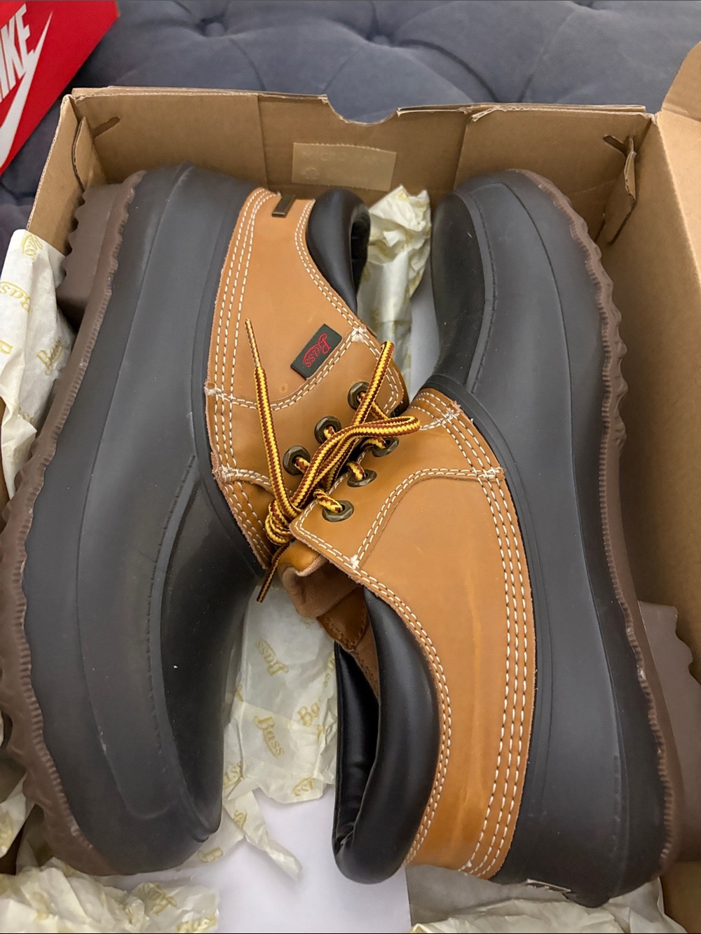 G.H. Bass & Co. Tan and Black Menโs Boat Shoes